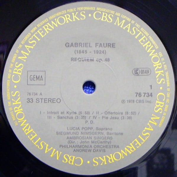 Gabriel Fauré, Lucia Popp, Siegmund Nimsgern, The Ambrosian Singers, John McCarthy, Philharmonia Orchestra, Andrew Davis-4