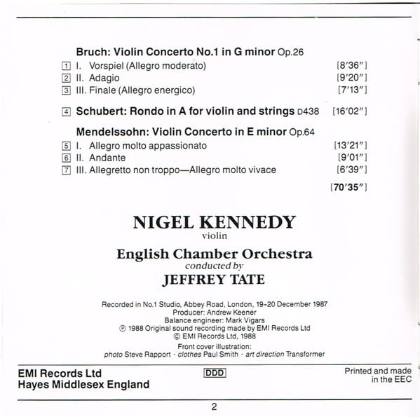 Nigel Kennedy, Jeffrey Tate, English Chamber Orchestra - Felix Mendelssohn-Bartholdy, Max Bruch, Franz Schubert-1