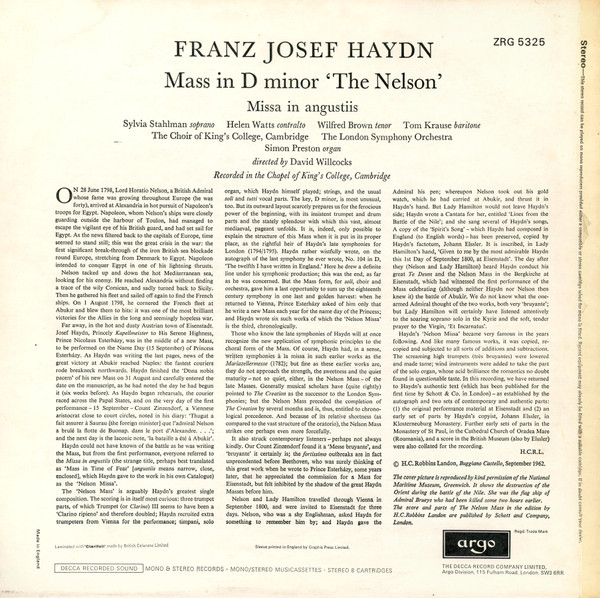 Joseph Haydn - Sylvia Stahlman, Helen Watts, Wilfred Brown, Tom Krause, The King's College Choir Of Cambridge, London Symphony Orchestra, David Willcocks-1
