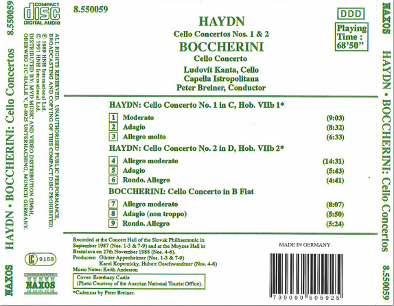 Joseph Haydn, Luigi Boccherini, Ludovít Kanta, Capella Istropolitana, Peter Breiner-1