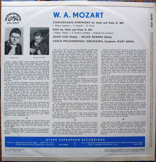 Wolfgang Amadeus Mozart - Josef Suk, Milan Škampa, The Czech Philharmonic Orchestra, Kurt Redel-1