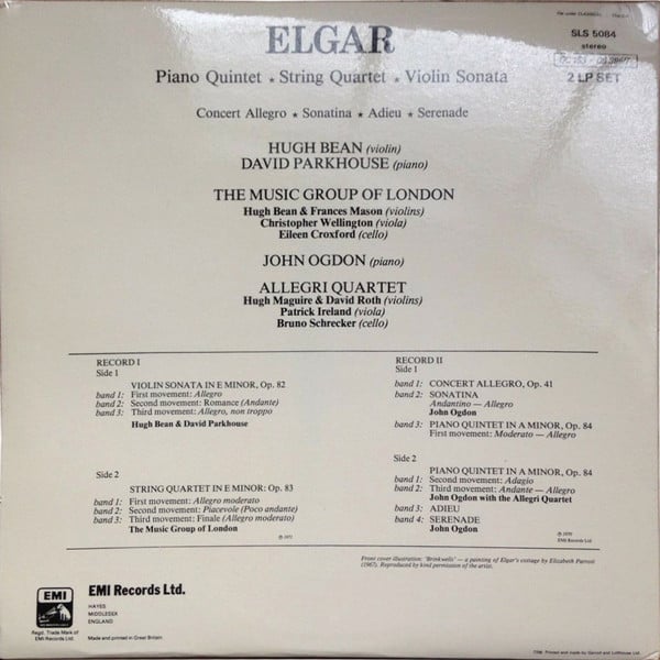 Sir Edward Elgar, John Ogdon And The The Allegri String Quartet, The Music Group Of London, Hugh Bean And David Parkhouse-1