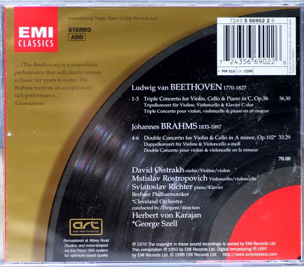 Ludwig van Beethoven / Johannes Brahms – David Oistrach · Mstislav Rostropovich · Sviatoslav Richter, Herbert von Karajan / George Szell-1