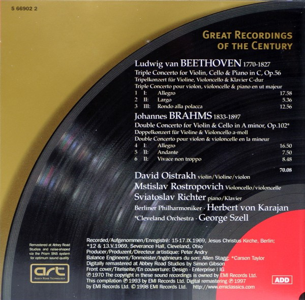 Ludwig van Beethoven / Johannes Brahms – David Oistrach · Mstislav Rostropovich · Sviatoslav Richter, Herbert von Karajan / George Szell-4