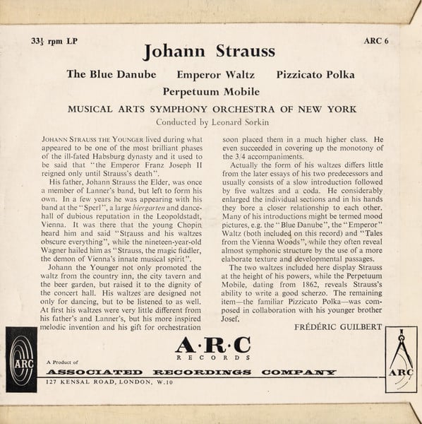 Johann Strauss Jr. — Musical Arts Symphony Orchestra Of New York Conducted By Leonard Sorkin-1