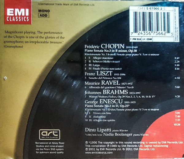 Frédéric Chopin • George Enescu • Maurice Ravel • Franz Liszt • Johannes Brahms, Dinu Lipatti-1