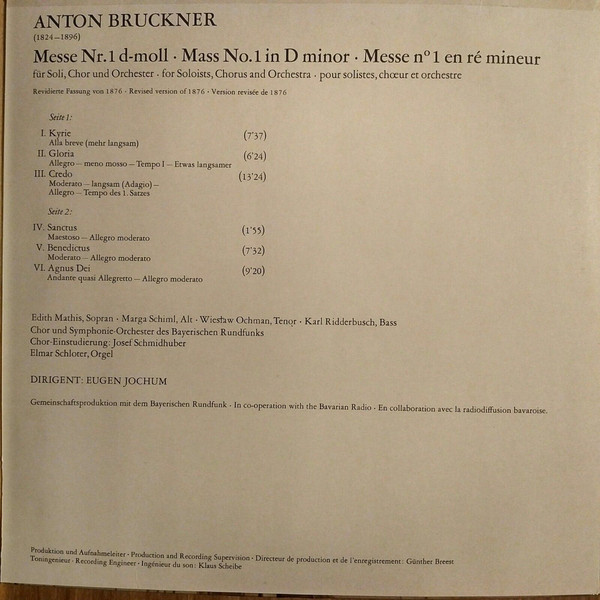 Anton Bruckner - Edith Mathis • Marga Schiml • Wiesław Ochman • Karl Ridderbusch, Chor Des Bayerischen Rundfunks Und Symphonie-Orchester Des Bayerischen Rundfunks, Eugen Jochum-4