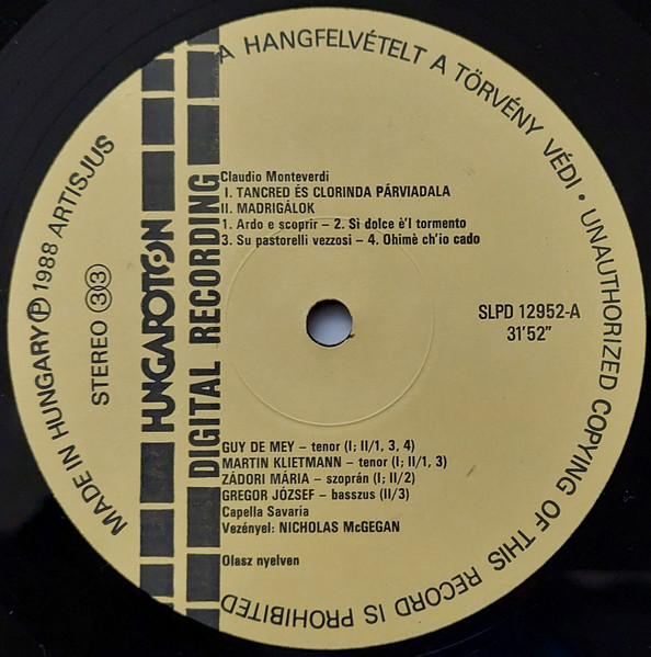 Claudio Monteverdi – Guy De Mey - Mária Zádori - Martin Klietmann - József Gregor - Capella Savaria - Nicholas McGegan-2