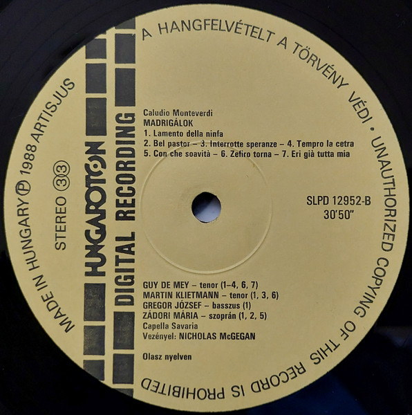 Claudio Monteverdi – Guy De Mey - Mária Zádori - Martin Klietmann - József Gregor - Capella Savaria - Nicholas McGegan-3