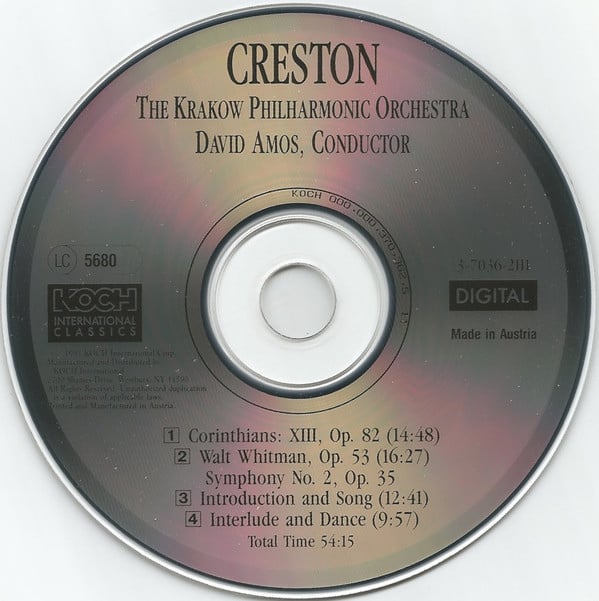 Paul Creston, Orkiestra Filharmonii Im. Karola Szymanowskiego W Krakowie, David Amos-2