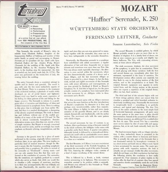 Wolfgang Amadeus Mozart, Orchester Der Württembergischen Staatstheater Stuttgart / Ferdinand Leitner, Susanne Lautenbacher-1
