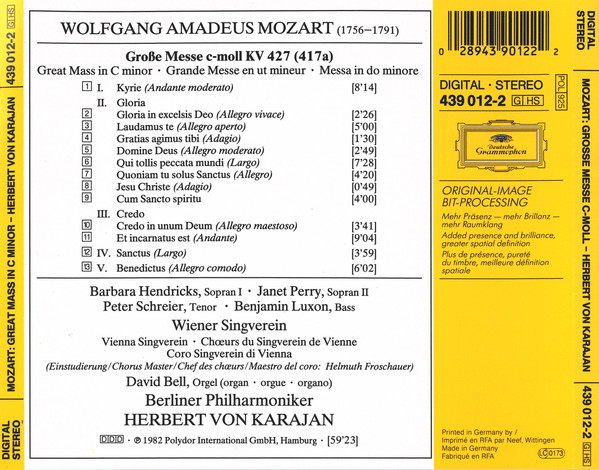 Wolfgang Amadeus Mozart - Barbara Hendricks ∙ Janet Perry ∙ Peter Schreier ∙ Benjamin Luxon ∙ Wiener Singverein ∙ Berliner Philharmoniker ∙ Herbert von Karajan-1