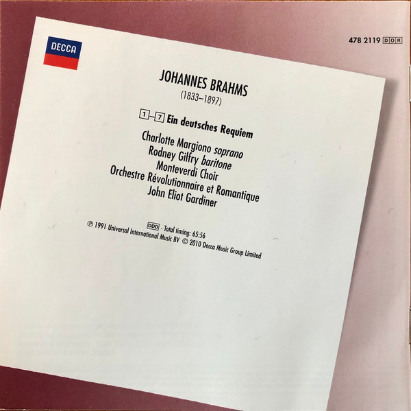 Johannes Brahms - Charlotte Margiono, Rodney Gilfry, The Monteverdi Choir, Orchestre Révolutionnaire Et Romantique, John Eliot Gardiner-1