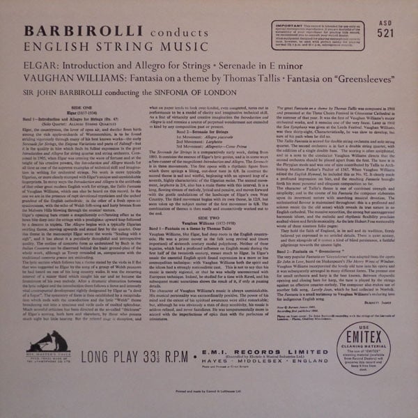 Sir Edward Elgar, Ralph Vaughan Williams - Sir John Barbirolli / Sinfonia Of London With The Allegri String Quartet-1