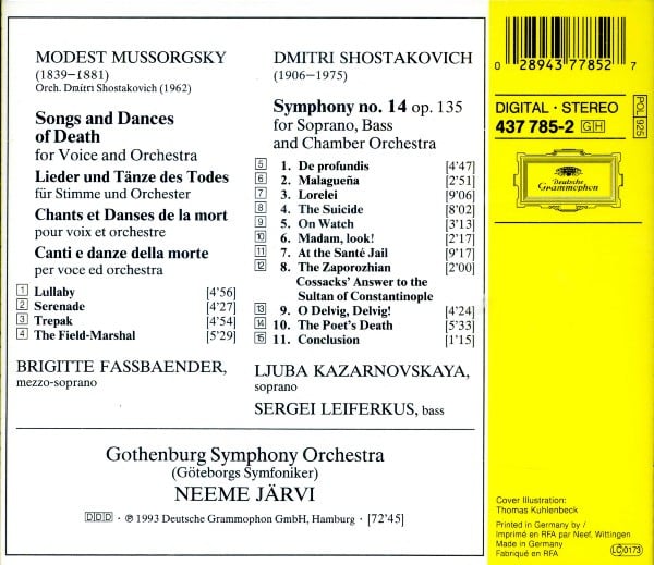 Dmitri Shostakovich / Modest Mussorgsky - Brigitte Fassbaender, Любовь Казарновская, Sergei Leiferkus, Neeme Järvi, Göteborgs Symfoniker-2