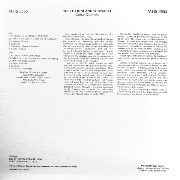 Siegfried Behrend, Zagrebački Gudački Kvartet - Luigi Boccherini And Josef Schnabel-1
