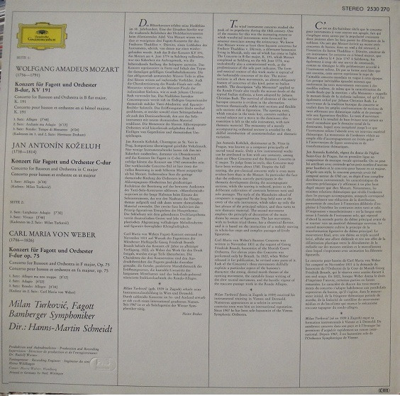 Wolfgang Amadeus Mozart • Jan Antonin Kozeluch • Carl Maria von Weber - Milan Turkovic • Bamberger Symphoniker • Hanns-Martin Schneidt-1