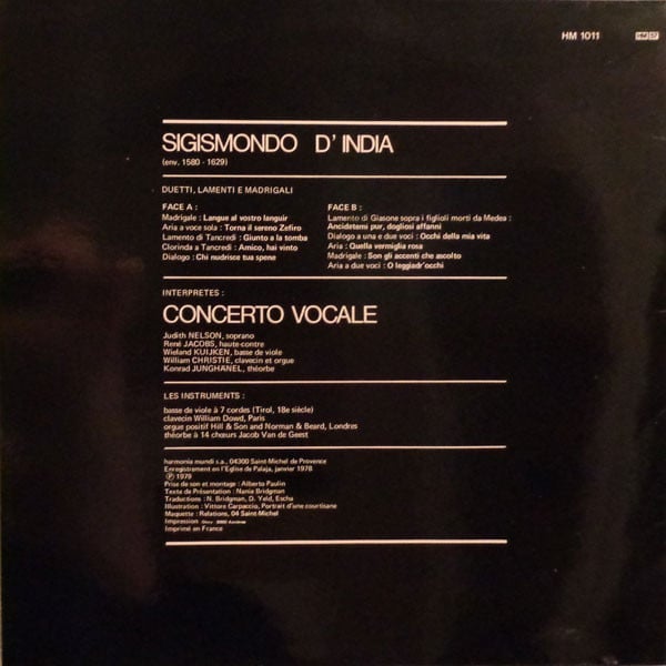 Sigismondo D'India - Concerto Vocale, Judith Nelson ‧ René Jacobs ‧ Wieland Kuijken ‧ William Christie ‧ Konrad Junghänel-3