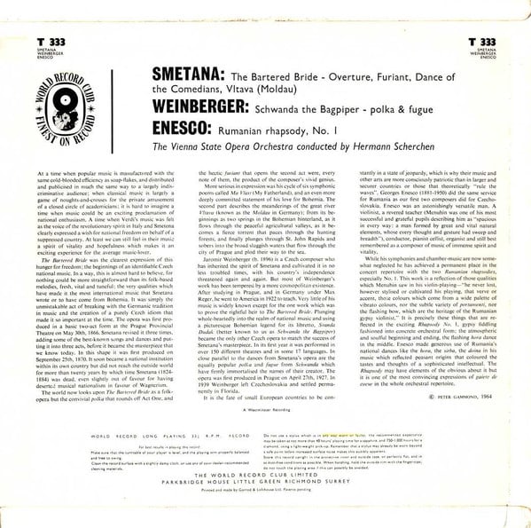 Bedřich Smetana / Jaromir Weinberger / George Enescu, Orchester Der Wiener Staatsoper Conducted By Hermann Scherchen-1