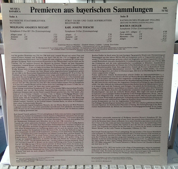 Wolfgang Amadeus Mozart, Carlo Giuseppe Toeschi, Rochus Dedler, Convivium Musicum Of Munich, Erich Keller (2)-1