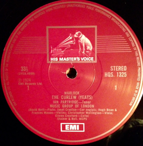Peter Warlock / Ralph Vaughan Williams / Ian Partridge / David Butt / Janet Craxton / The Music Group Of London-2