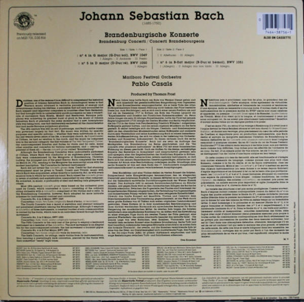 Johann Sebastian Bach, Marlboro Festival Orchestra, Pablo Casals-1
