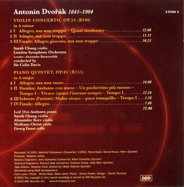 Antonín Dvořák - Sarah Chang, Leif Ove Andsnes, Alexander Kerr, Wolfram Christ, Georg Faust, London Symphony Orchestra, Sir Colin Davis-1