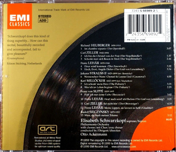 Richard Heuberger · Franz Lehár · Carl Millöcker · Rudolf Sieczynski · Johann Strauss Jr. · Franz von Suppé · Carl Zeller - Elisabeth Schwarzkopf, Philharmonia Orchestra, Otto Ackermann-1