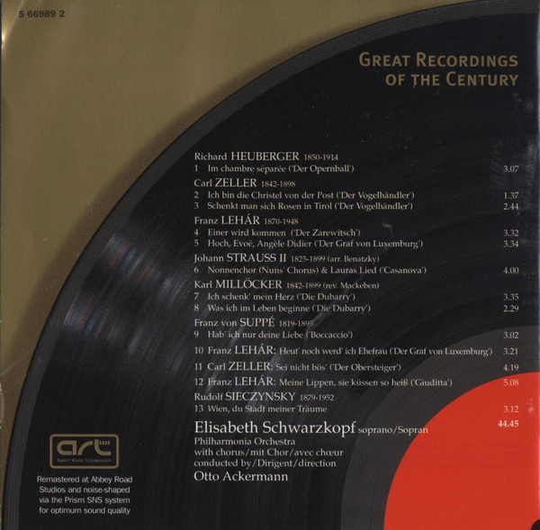 Richard Heuberger · Franz Lehár · Carl Millöcker · Rudolf Sieczynski · Johann Strauss Jr. · Franz von Suppé · Carl Zeller - Elisabeth Schwarzkopf, Philharmonia Orchestra, Otto Ackermann-3
