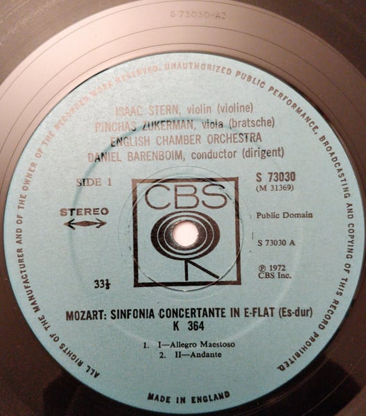Isaac Stern / Pinchas Zukerman / Daniel Barenboim, English Chamber Orchestra - Wolfgang Amadeus Mozart / Carl Stamitz-2