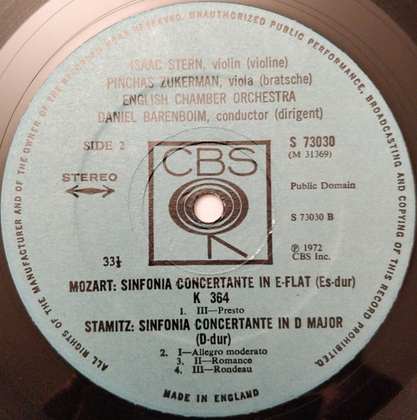 Isaac Stern / Pinchas Zukerman / Daniel Barenboim, English Chamber Orchestra - Wolfgang Amadeus Mozart / Carl Stamitz-3