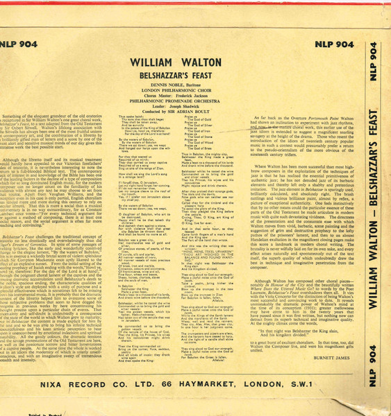 Sir William Walton - The Philharmonic Promenade Orchestra, London Philharmonic Choir, Dennis Noble Conducted By Sir Adrian Boult-1