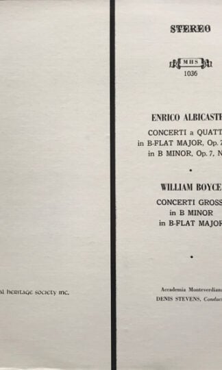Giovanni Henrico Albicastro, William Boyce, Denis Stevens, Accademia Monteverdiana-0