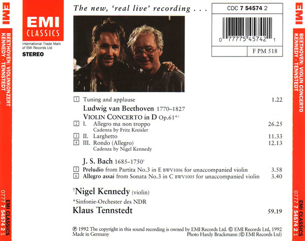 Ludwig van Beethoven, Johann Sebastian Bach - Nigel Kennedy, NDR Sinfonieorchester, Klaus Tennstedt-1