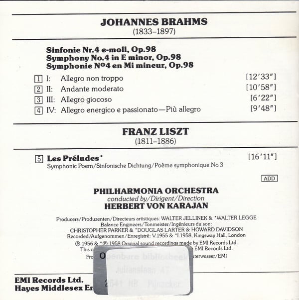 Philharmonia Orchestra, Herbert von Karajan, Johannes Brahms, Franz Liszt-1