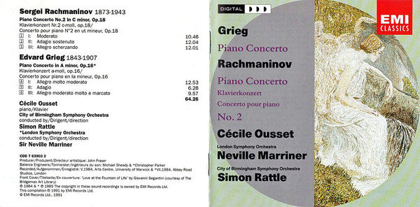Edvard Grieg, Sergei Rachmaninoff - Cécile Ousset, London Symphony Orchestra, Sir Neville Marriner, City Of Birmingham Symphony Orchestra, Sir Simon Rattle-2