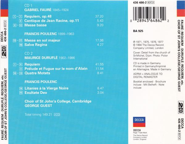 Gabriel Fauré / Maurice Duruflé / Francis Poulenc, St. John's College Choir, George Guest (2)-1