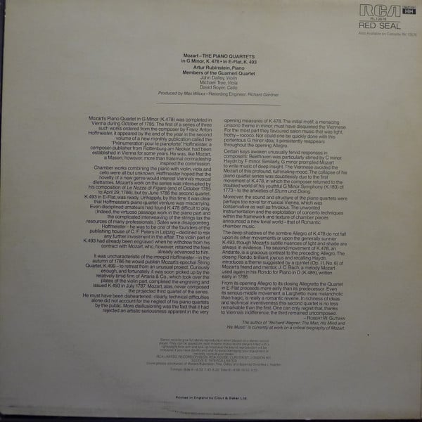 Arthur Rubinstein And Guarneri Quartet, Wolfgang Amadeus Mozart-1