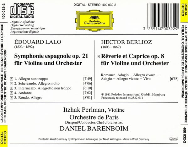 Édouard Lalo / Hector Berlioz – Orchestre De Paris – Itzhak Perlman – Daniel Barenboim-1