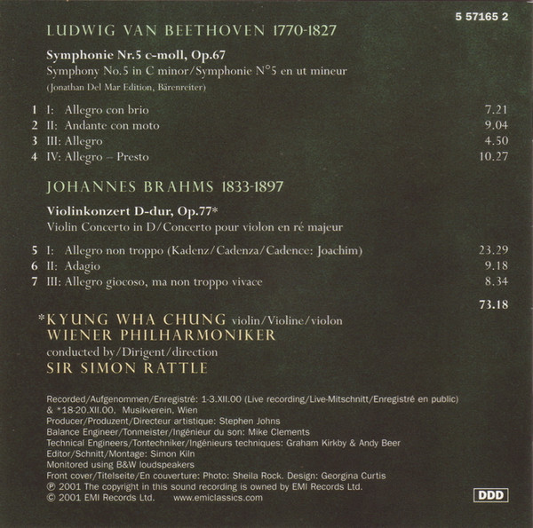 Johannes Brahms / Ludwig van Beethoven, Kyung-Wha Chung, Sir Simon Rattle, Wiener Philharmoniker-4