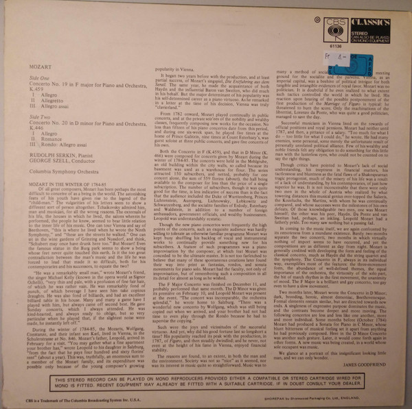 Wolfgang Amadeus Mozart / Rudolf Serkin, George Szell, The Cleveland Orchestra-1