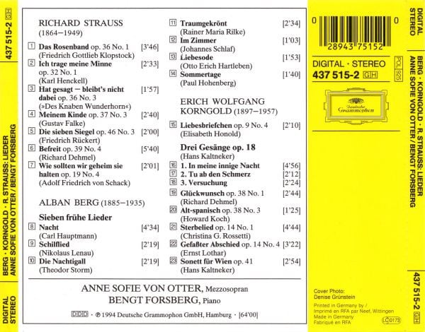 Alban Berg / Erich Wolfgang Korngold / Richard Strauss - Anne Sofie Von Otter, Bengt Forsberg-1