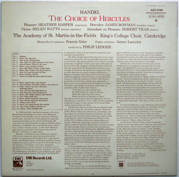 Georg Friedrich Händel - James Bowman (2) As Hercules, The King's College Choir Of Cambridge , Conducted By Philip Ledger-1