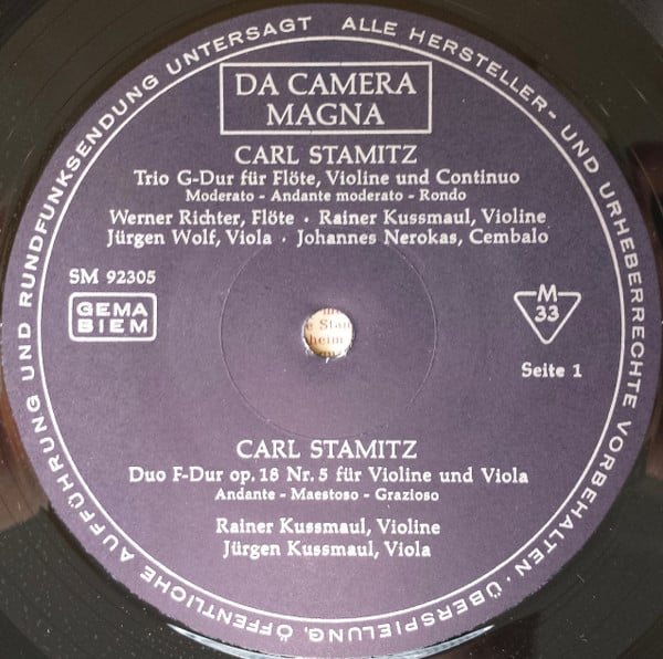 Carl Stamitz - Werner Richter (2) • Wendelin Gärtner • Jürgen Kussmaul • Rainer Kussmaul • Jürgen Wolf • Johannes Nerokas • Günter Krieger-2