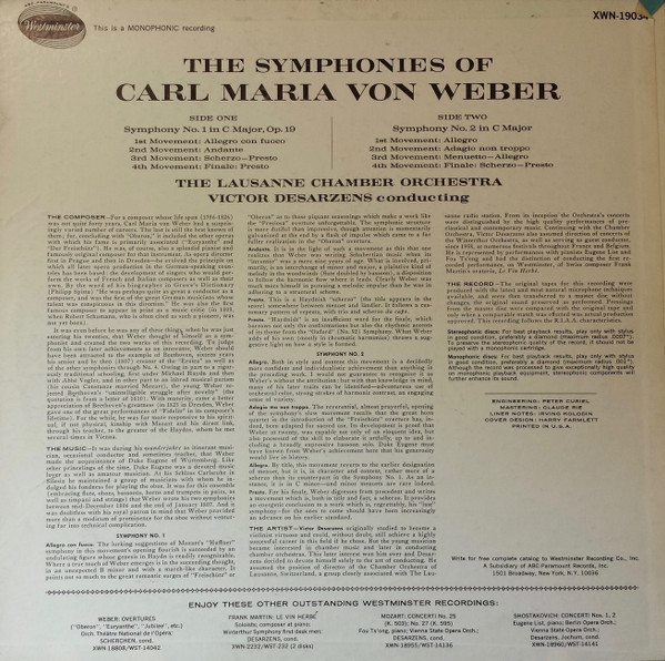 Carl Maria von Weber, Orchestre De Chambre De Lausanne, Victor Desarzens-1