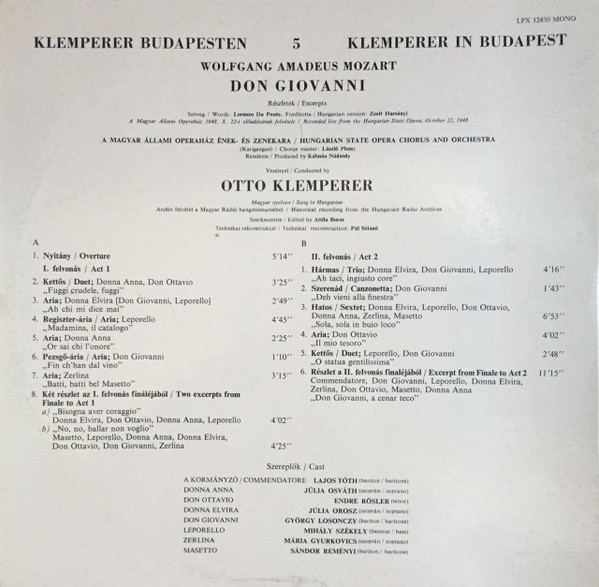Wolfgang Amadeus Mozart, Otto Klemperer, György Losonczy, Osváth Júlia, Júlia Orosz, Mihály Székely, Rösler Endre-1