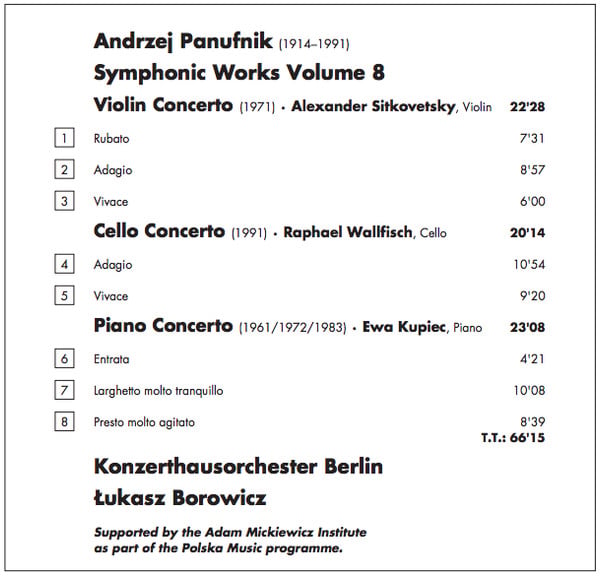 Andrzej Panufnik - Alexander Sitkovetsky · Raphael Wallfisch · Ewa Kupiec, Konzerthausorchester Berlin, Łukasz Borowicz-2