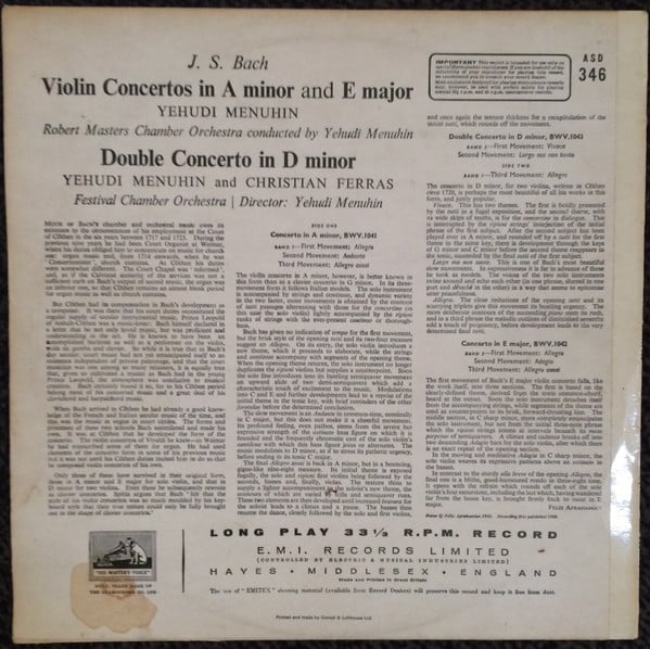 Johann Sebastian Bach, Yehudi Menuhin, Christian Ferras, Bath Festival Chamber Orchestra, Robert Masters Chamber Orchestra-1