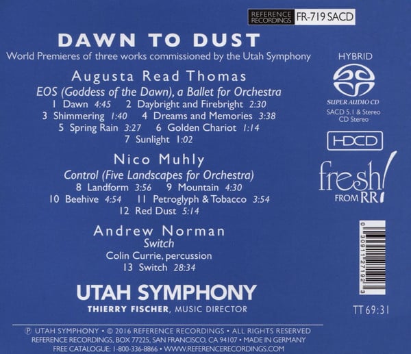 Augusta Read Thomas, Nico Muhly, Andrew Norman (2), Utah Symphony Orchestra, Thierry Fischer (2), Colin Currie-1