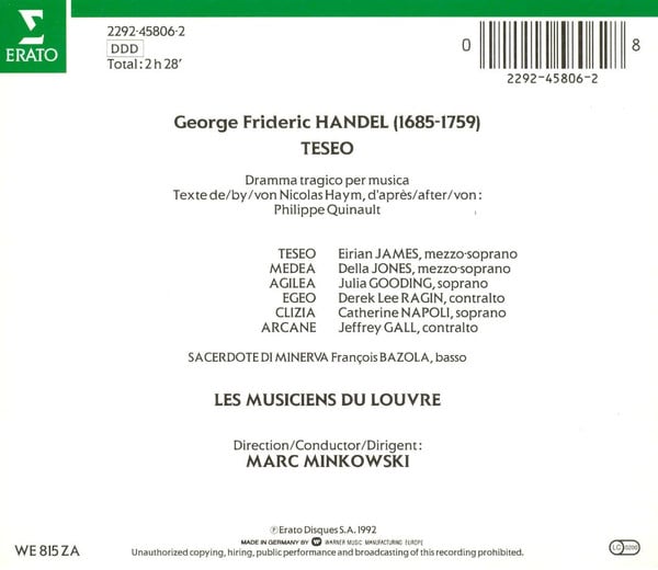 Georg Friedrich Händel / Eirian James - Della Jones - Julia Gooding - Derek Lee Ragin - Catherine Napoli - Jeffrey Gall - Les Musiciens Du Louvre - Marc Minkowski-1